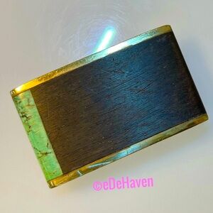 ‘Sky West’ handmade wood-Brass-Turquoise belt buckle